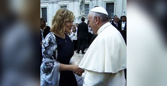 Darlene shakes hands with 'Jesus'.